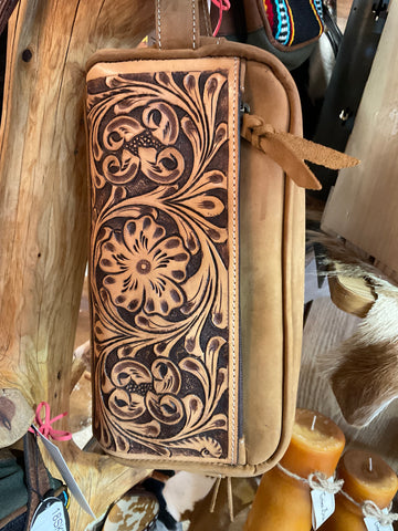 Distressed Floral Tooled Travel Bag