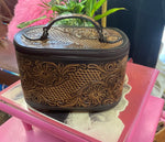 Distressed Floral Leather Cosmetic Case