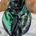 Blue and Green Print Polyester Wild Rag