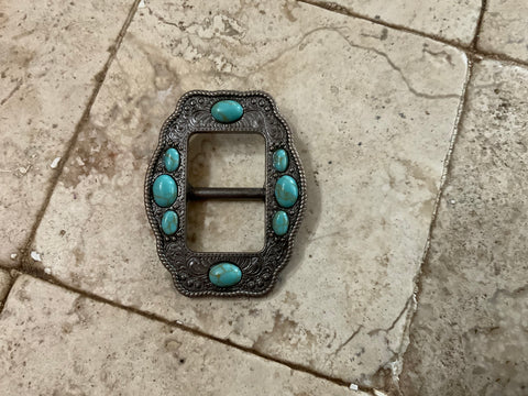 Antique Silver Buckle with Turquoise Stones Slide